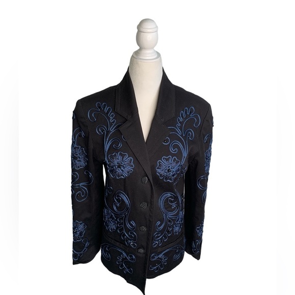 Debra Deroo Embroidered Beaded Cotton Black Blazer Jacket sz P - Picture 1 of 10